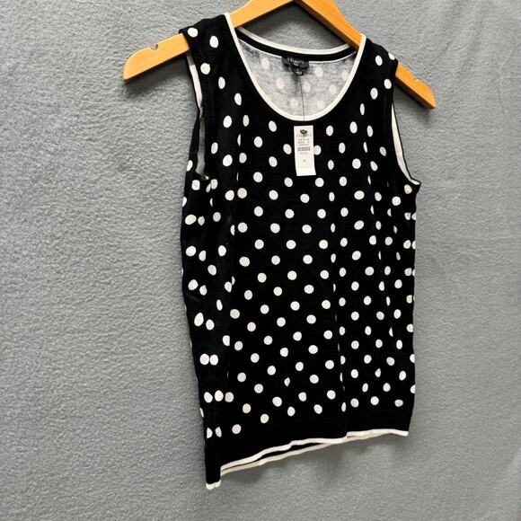 Talbots Sweater Shell Womens P Petite Black White Polka Dot Sleeveless Knit NEW - Picture 4 of 8